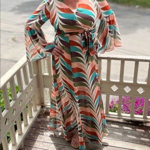 Float, colorful, vibrant, floor length gown